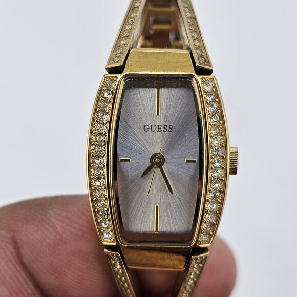 Guess Women's Watch 18MM Gray Dial Crystal Bezel Gold Bracelet 6" New Battery - Picture 3 of 13